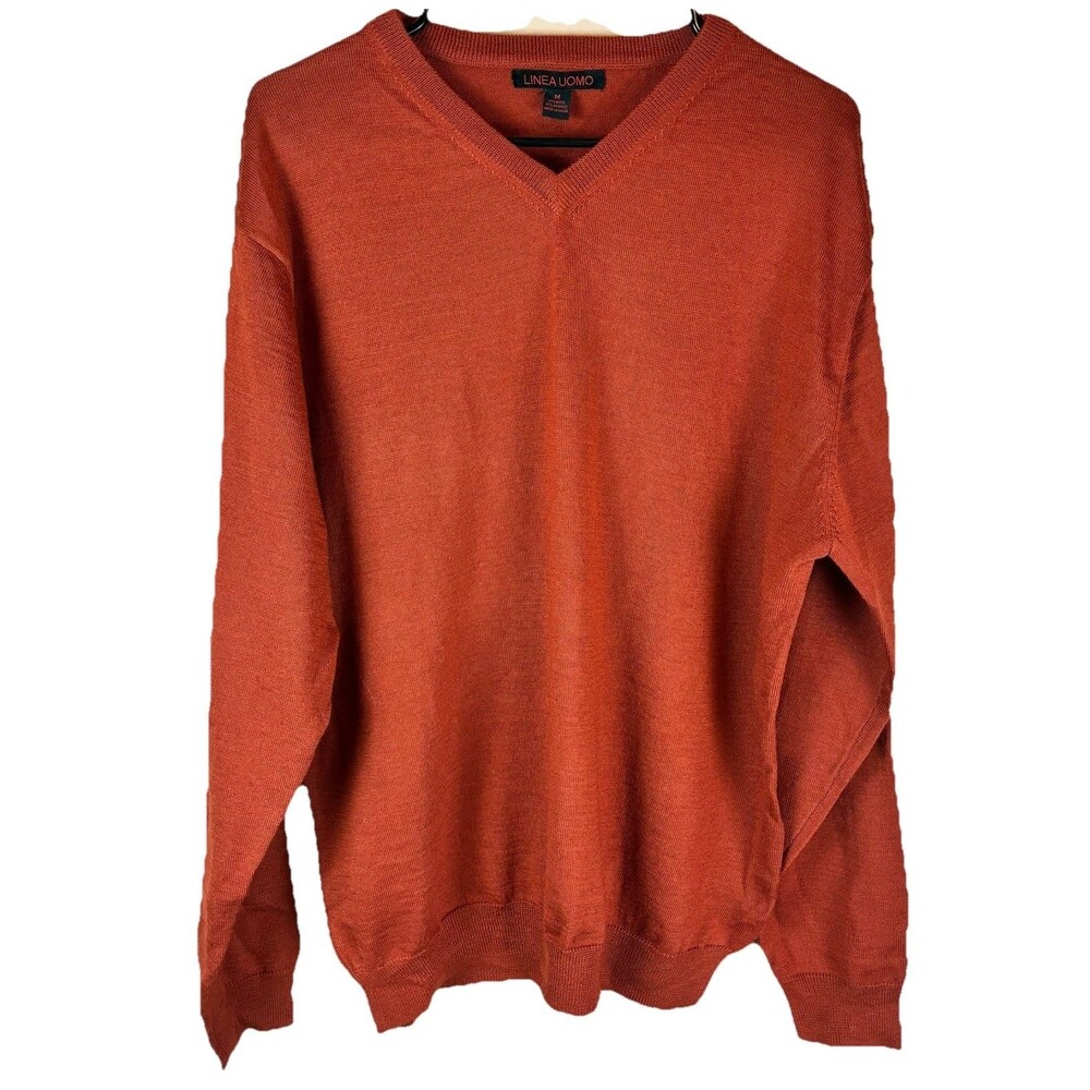 Linea Uomo Mens V Neck Wool Blend Pullover Sweater Rust Orange Size M